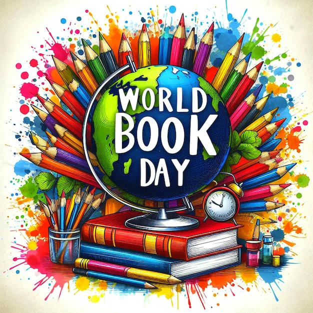 A colorful and artistic representation of World Book Day social media post banner