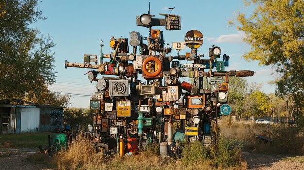 Photo a colorful assemblage of junk art