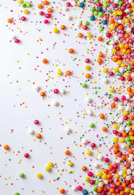 Photo colorful assorted candies scattered on white background with vibrant colors