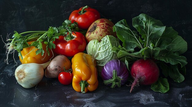 Photo colorful assorted fresh vegetables on table gardenfresh produce display