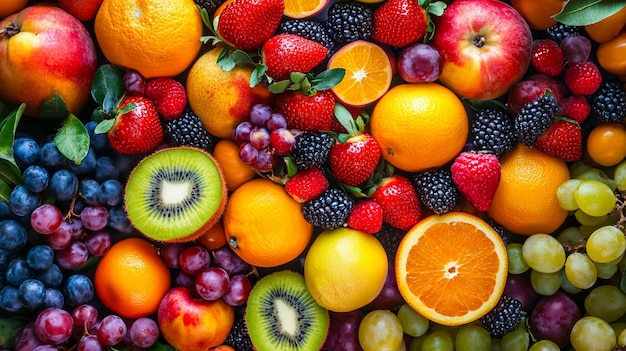 Colorful Assorted Fruits CloseUp on Ground