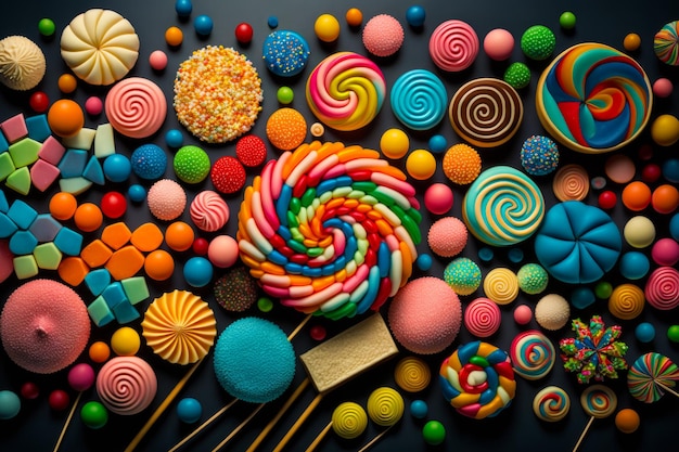 Colorful assortment of candies and lollipops Generative AI