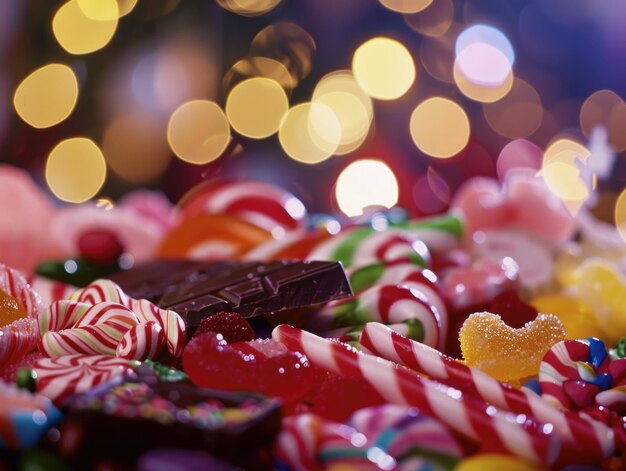 Photo a colorful assortment of candy including chocolate and gummy bears