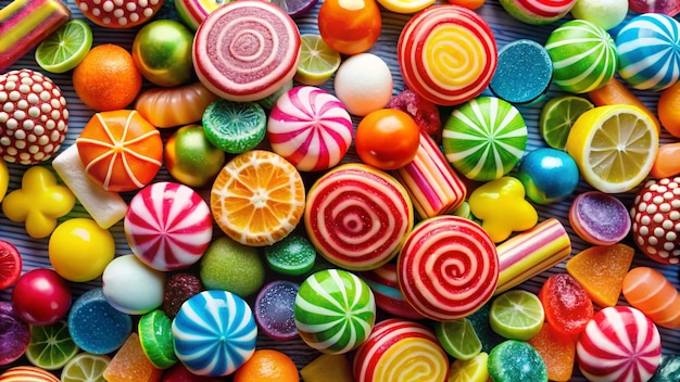 a colorful assortment of candy including one of the candy is orange