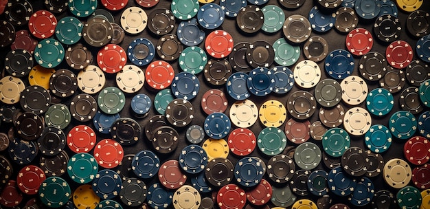 Photo a colorful assortment of casino poker chips creates a vibrant textured background