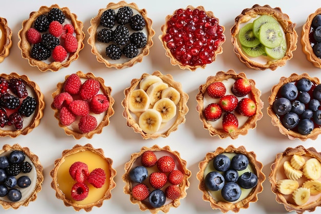 Colorful assortment of fresh fruit tarts