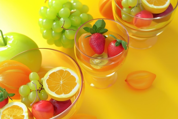 A colorful assortment of fruit in bowls on a table