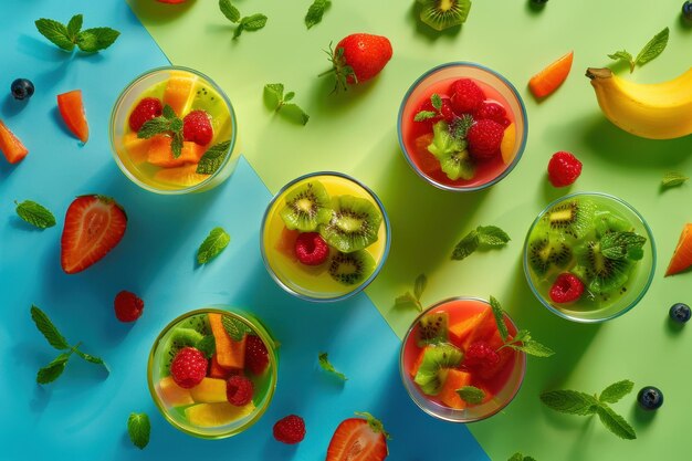 A colorful assortment of fruit in bowls on a table