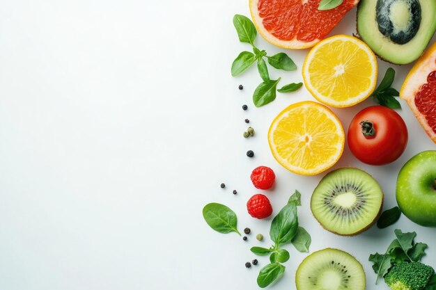 Photo a colorful assortment of fruits and vegetables including apples oranges kiwis