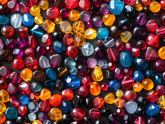 Photo colorful assortment of gemstones and glass beads displayed in a creative arrangement for crafting