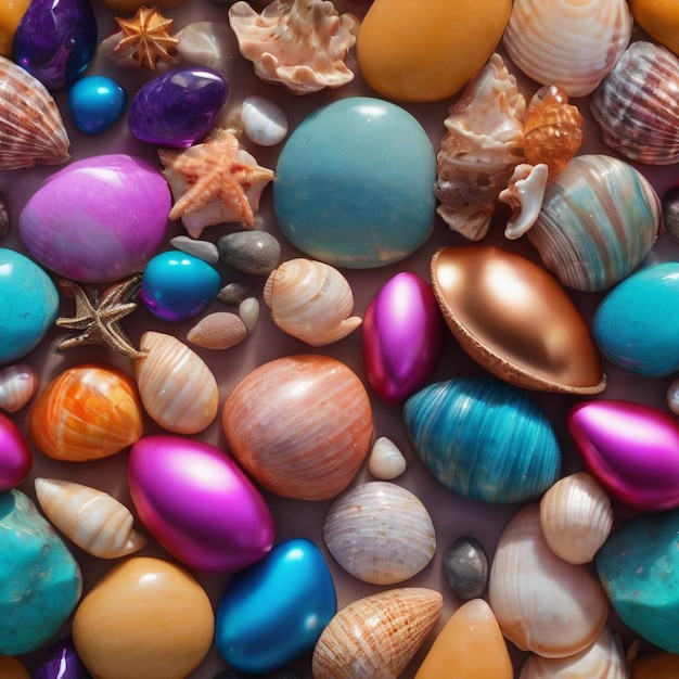 A colorful assortment of shells and seashells