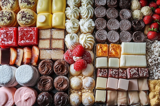 Colorful assortment of swiss sweets and desserts