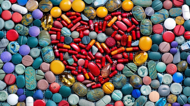 Photo colorful assortment of various pills and capsules