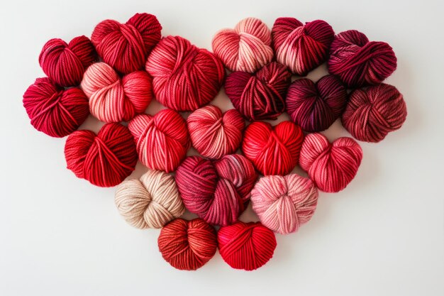 Colorful Assortment of Yarn Balls Forming a Heart Shape on White Background