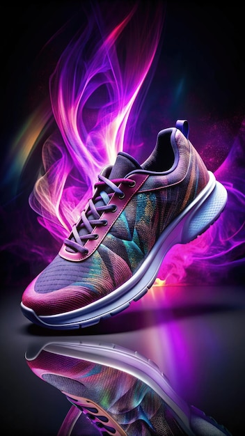 Colorful Athletic Shoe Against a Black Background With Purple Lights Generative AI