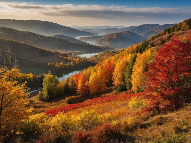 Colorful autumn background with landscape