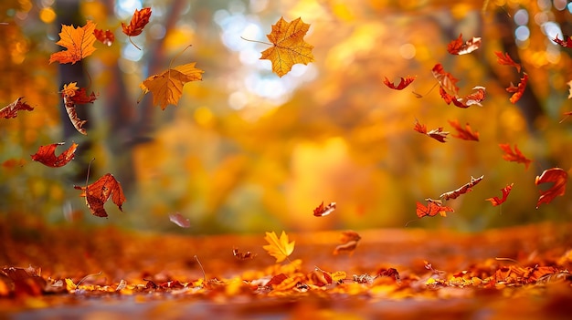 a colorful autumn background with leaves that have fallen from a tree