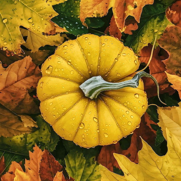 Photo colorful autumn background with orange pumpkins and seamless maple leaf pattern