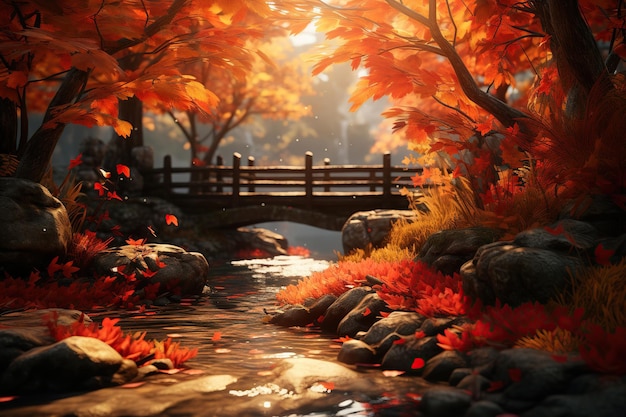 Colorful autumn forest scene