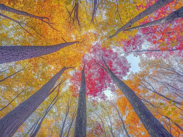 Photo colorful autumn forest with vibrant leafy canopy