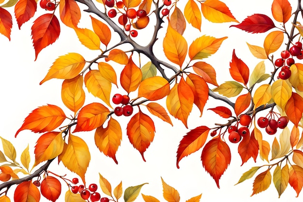 Colorful Autumn Garden Red and Yellow Leaves with Natural Branches in a Decorative Fall Design