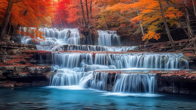 Photo colorful autumn landscape with waterfalls