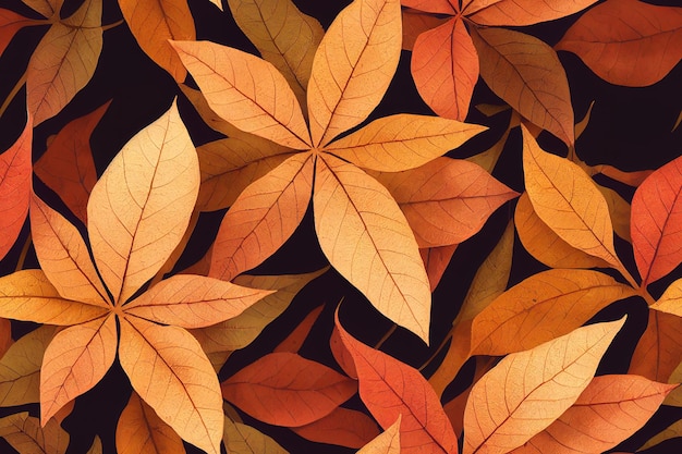 Colorful autumn leaves background floral seamless pattern