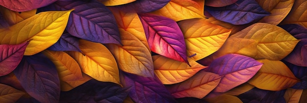 Colorful autumn leaves background Panoramic format with copyspace for text AI generative