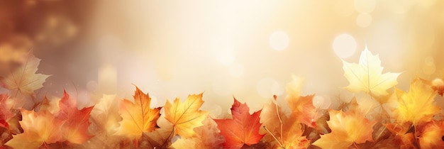 Colorful autumn leaves background Panoramic format with copyspace for text AI generative