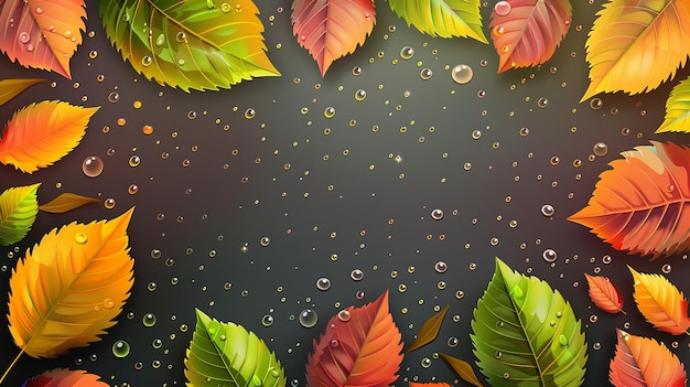 Photo colorful autumn leaves on dark background with water droplets