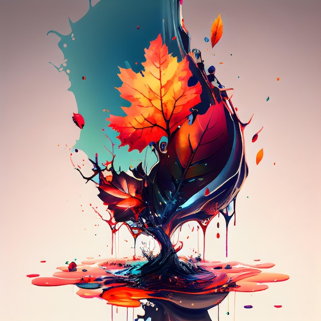 Colorful autumn leaves on a white background 3D illustration