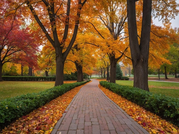 Colorful autumn pathway in a park