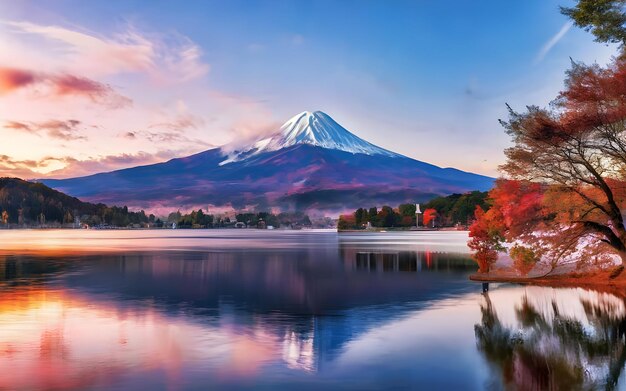 Colorful Autumn Season and Mountain Fuji with morning 8k wallpaper