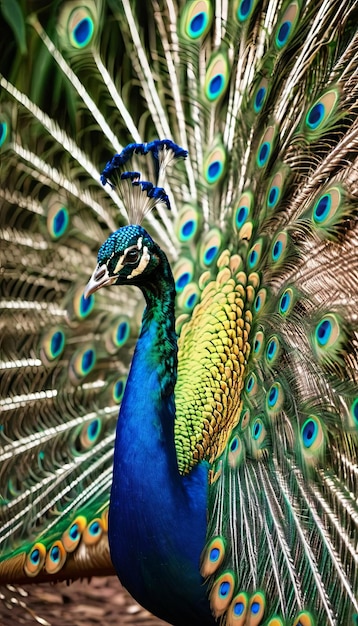 Colorful Avian Splendor Peacock Pristine Plumage Amidst Jungle Greenery