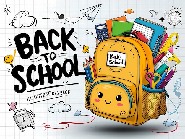 Colorful Back to School Supplies Backpack Illustration