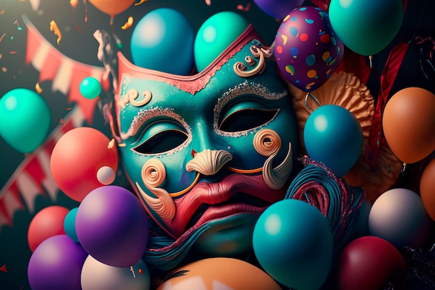 Colorful background carnival festival mask and balloon Generative AI