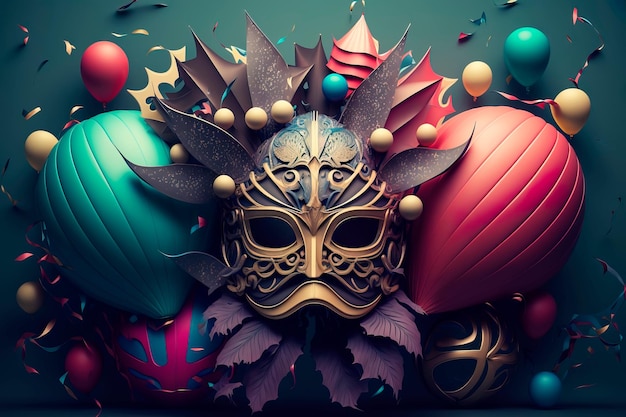 Colorful background carnival festival mask and balloon Generative AI