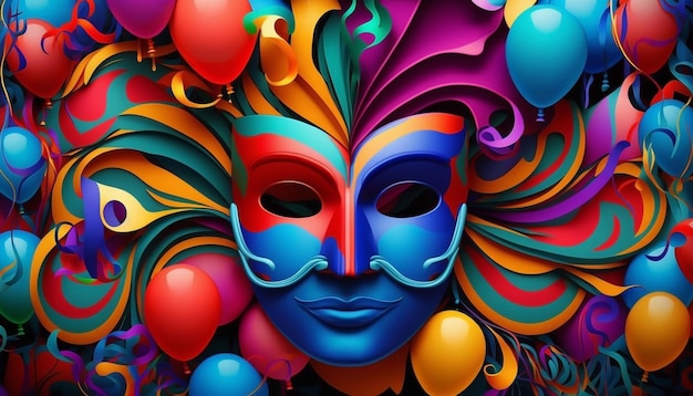 Colorful background carnival festival mask and balloon generative ai