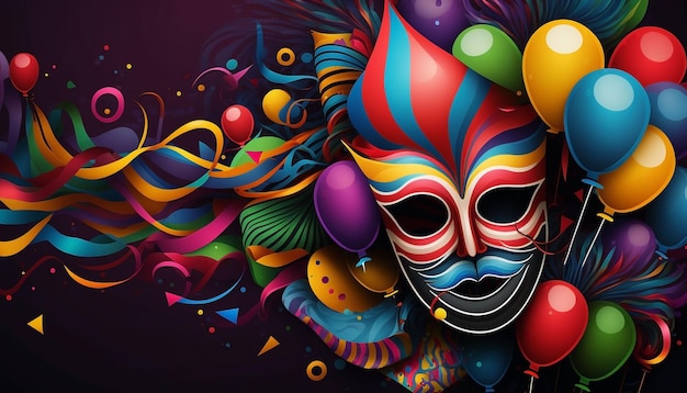 Colorful background carnival festival mask and balloon generative ai