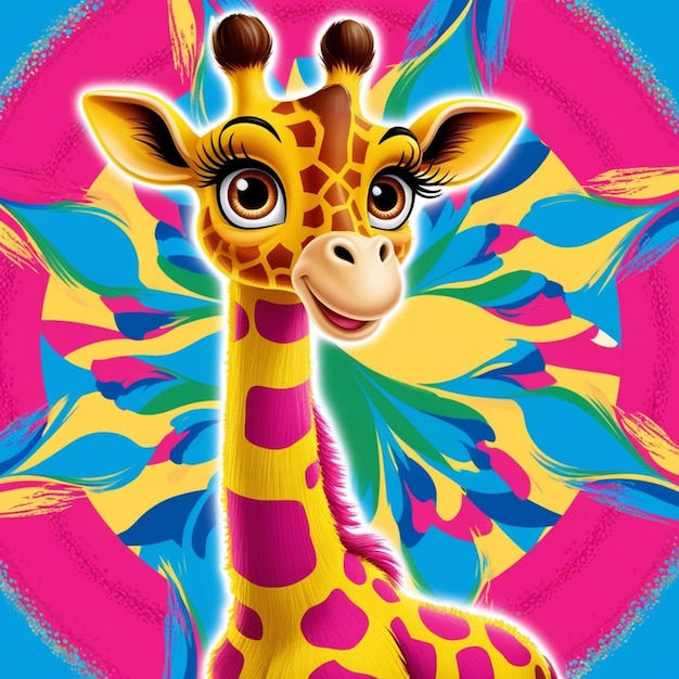 Photo colorful background cartoon giraffe456 9