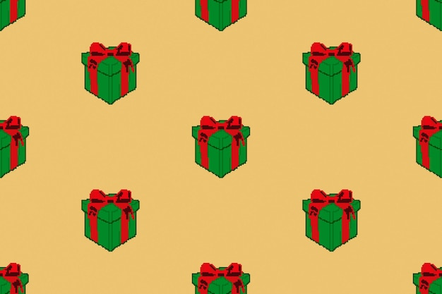 Colorful background of Christmas pattern made with Pixel Art. Funny Christmas wallpaper.