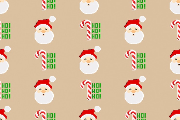 Colorful background of Christmas pattern made with Pixel Art. Funny Christmas wallpaper.