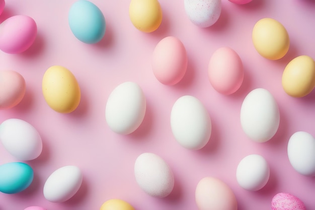 Colorful background of colored Easter eggs Generative AI