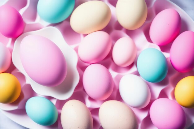 Colorful background of colored Easter eggs Generative AI