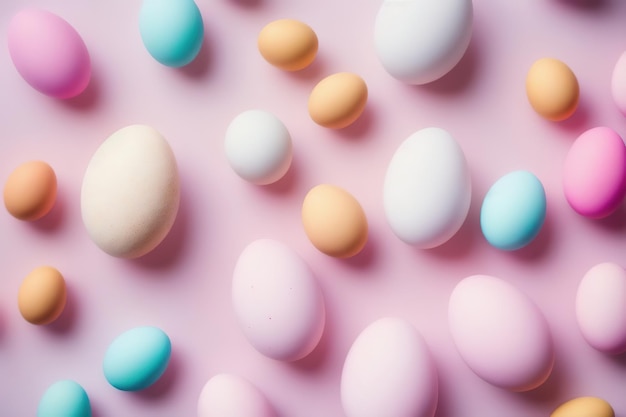 Colorful background of colored Easter eggs Generative AI