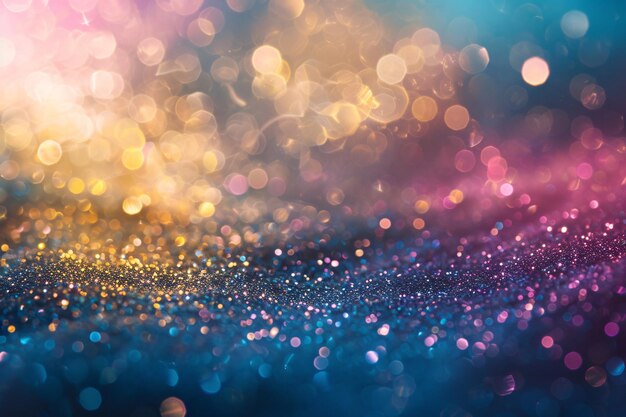 Photo colorful background featuring blue yellow and pink particle lights glittering generated ai