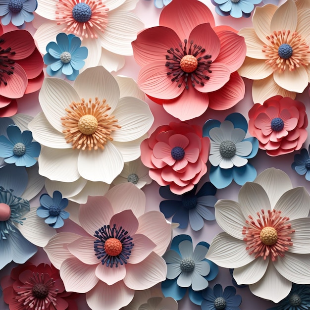 a colorful background of flowers with a blue one that says spring AI generated