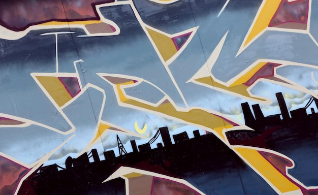 Colorful background of graffiti painting artwork with bright aerosol strips on metal wall