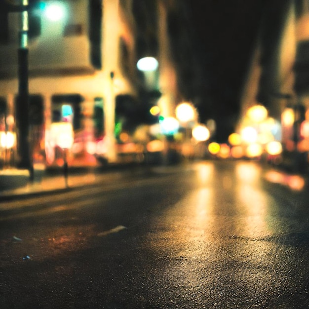 Colorful background of night street with bokeh blurred light cars and street lamps Abstract backdrop of defocused lights at city life Concept of cityscape backgrounds for design Copy text space