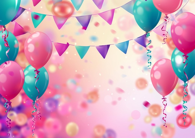 a colorful background with balloons and a pink background with the words happy birthday